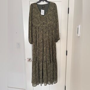 Sugarlips Olive Patterned Maxi Dress Medium